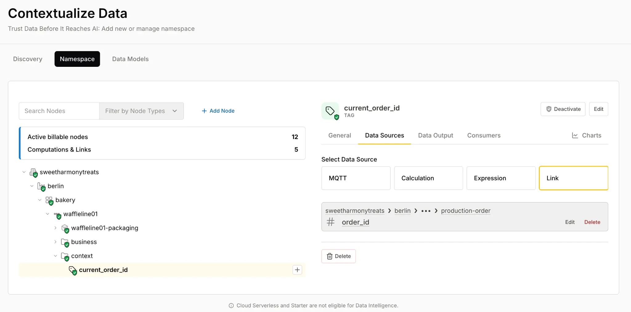 HiveMQ Contextualize configuration linking production order ID to the manufacturing KPI context