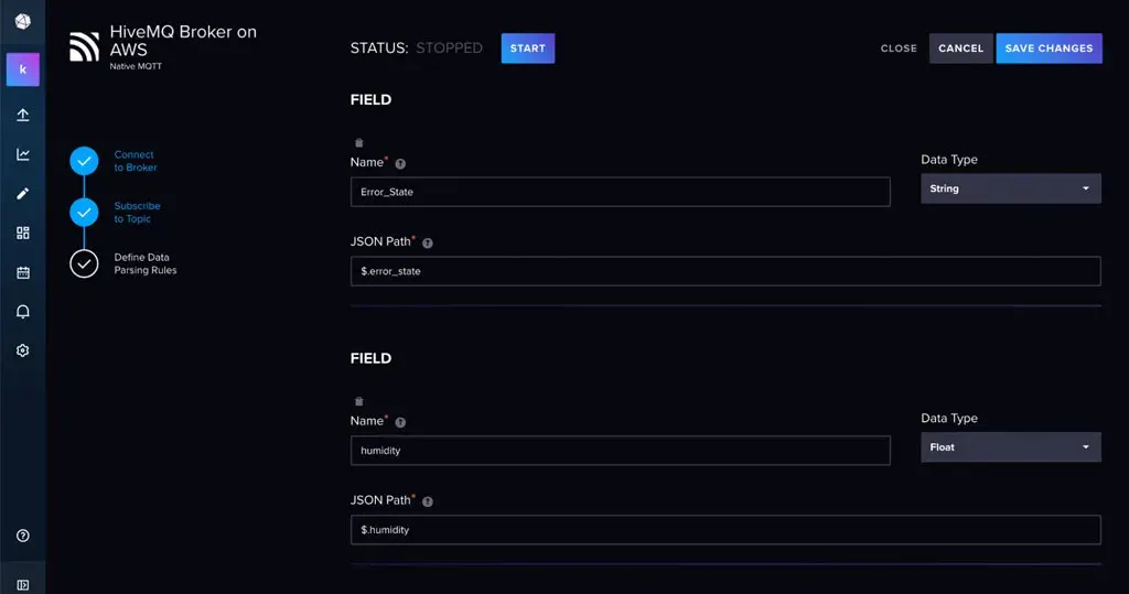 InfluxDB Cloud Native Collectors’ user interface to define data parsing rules