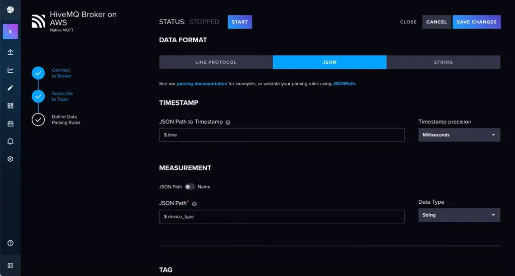 InfluxDB Cloud Native Collectors’ user interface to add MQTT topics