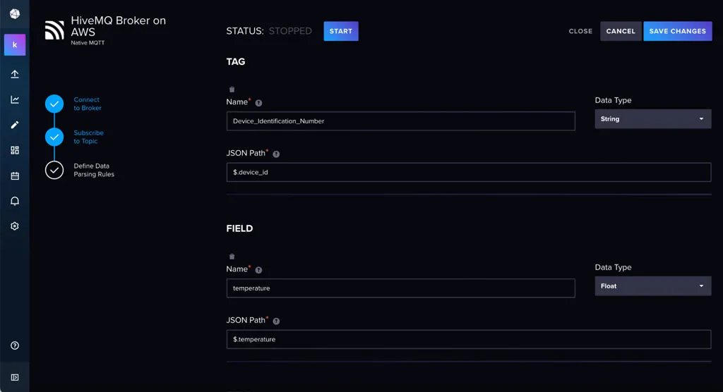 InfluxDB Cloud Native Collectors’ user interface to define data parsing rules