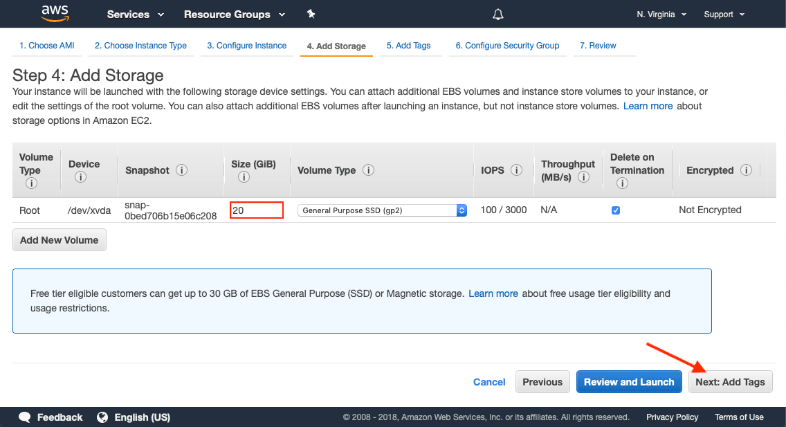 Add storage where the configuration should not be below 20GB and more than 100GB are recommended for production deployments.