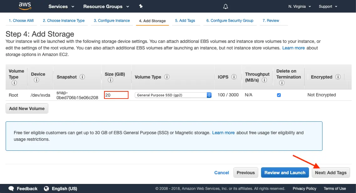 Add storage where the configuration should not be below 20GB and more than 100GB are recommended for production deployments.