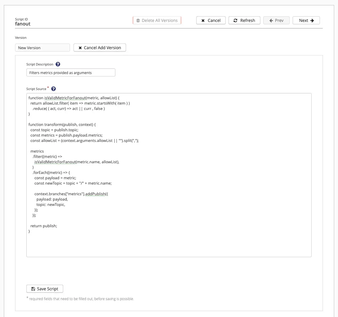 Add a new version of the script in the Control Center Add a new version of the script in the Control Center