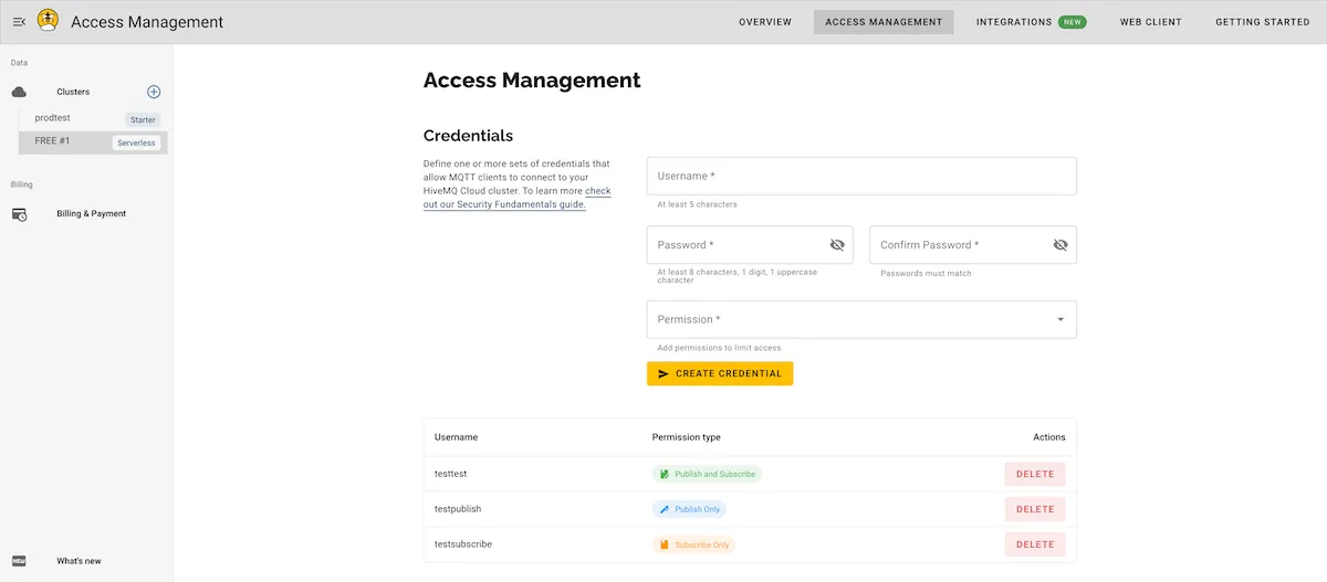 HiveMQ Cloud Cluster Access Management