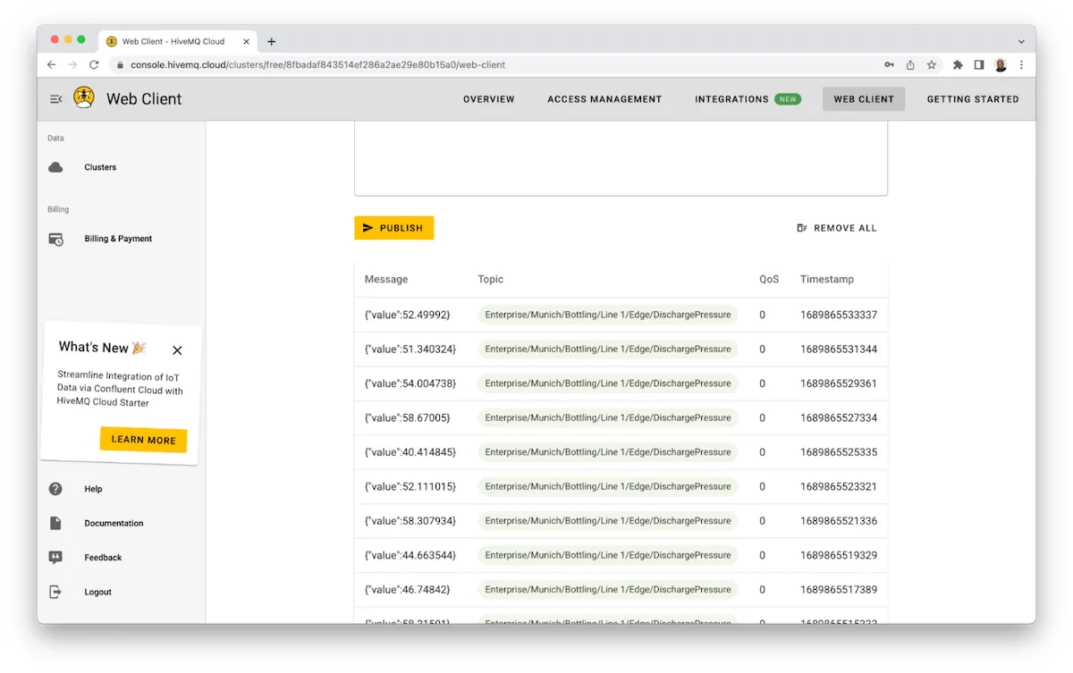 use an MQTT Client tool like HiveMQ Cloud Web Client to visualize the data from your OPC-UA server