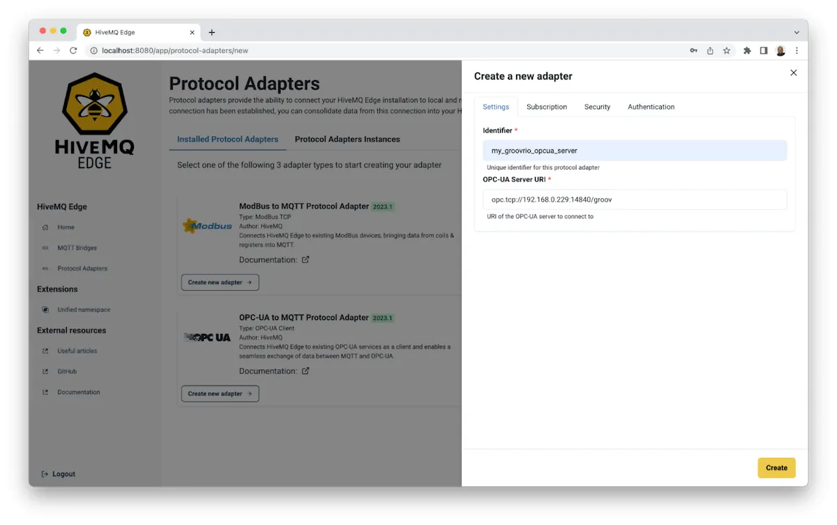 enter a unique identifier for your adapter instance