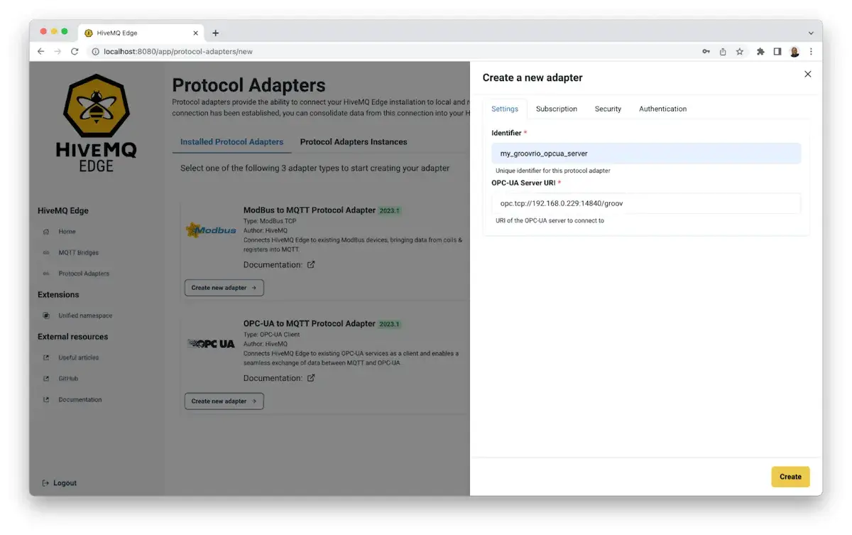 enter a unique identifier for your adapter instance