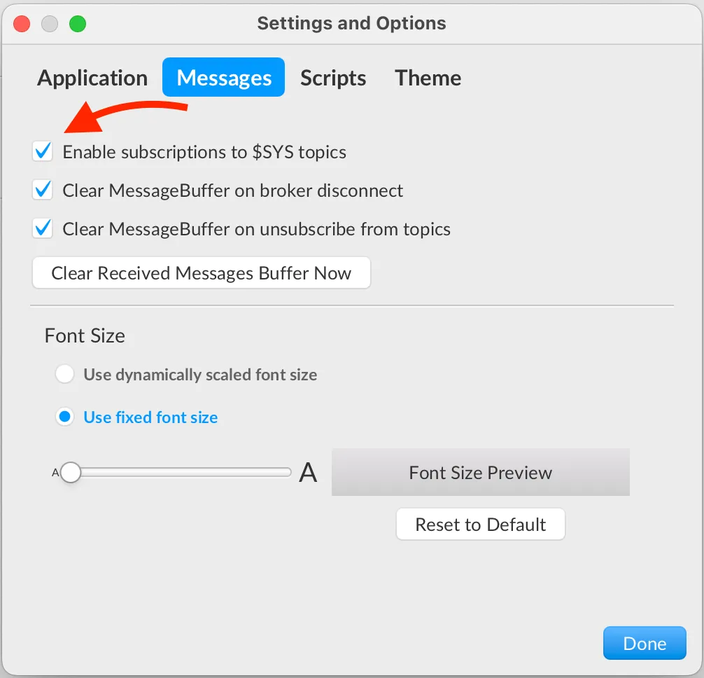 MQTT.fx Preferences Messages