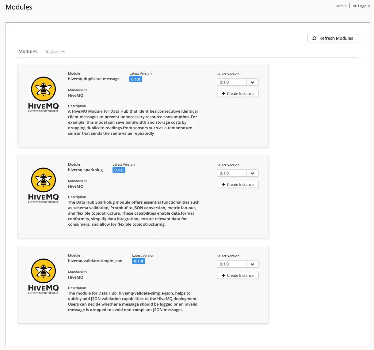 HiveMQ Control Center Data Hub Modules