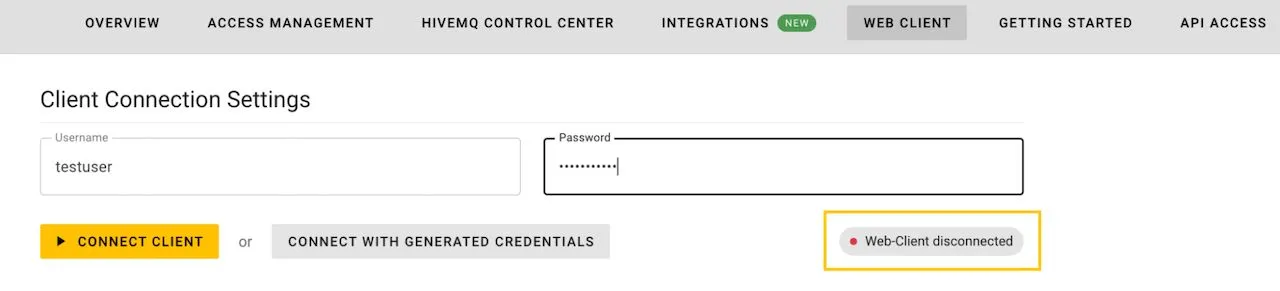 MQTT client connection settings