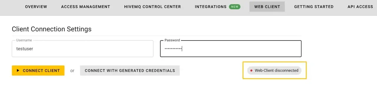 MQTT client connection settings