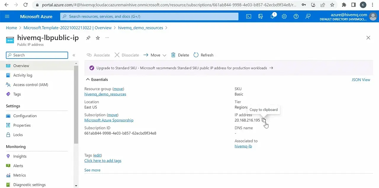 This is the screen that shows public IP of a HiveMQ broker cluster
