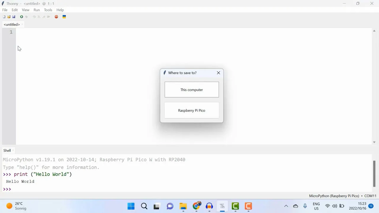 Saving the program file on the Raspberry Pi Pico W