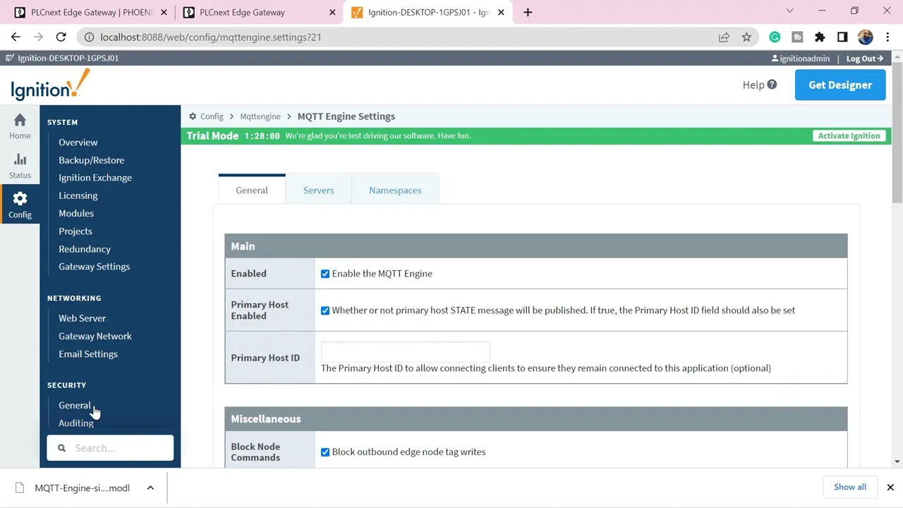 Configure an MQTT module from Cirrus Link called MQTT Engine