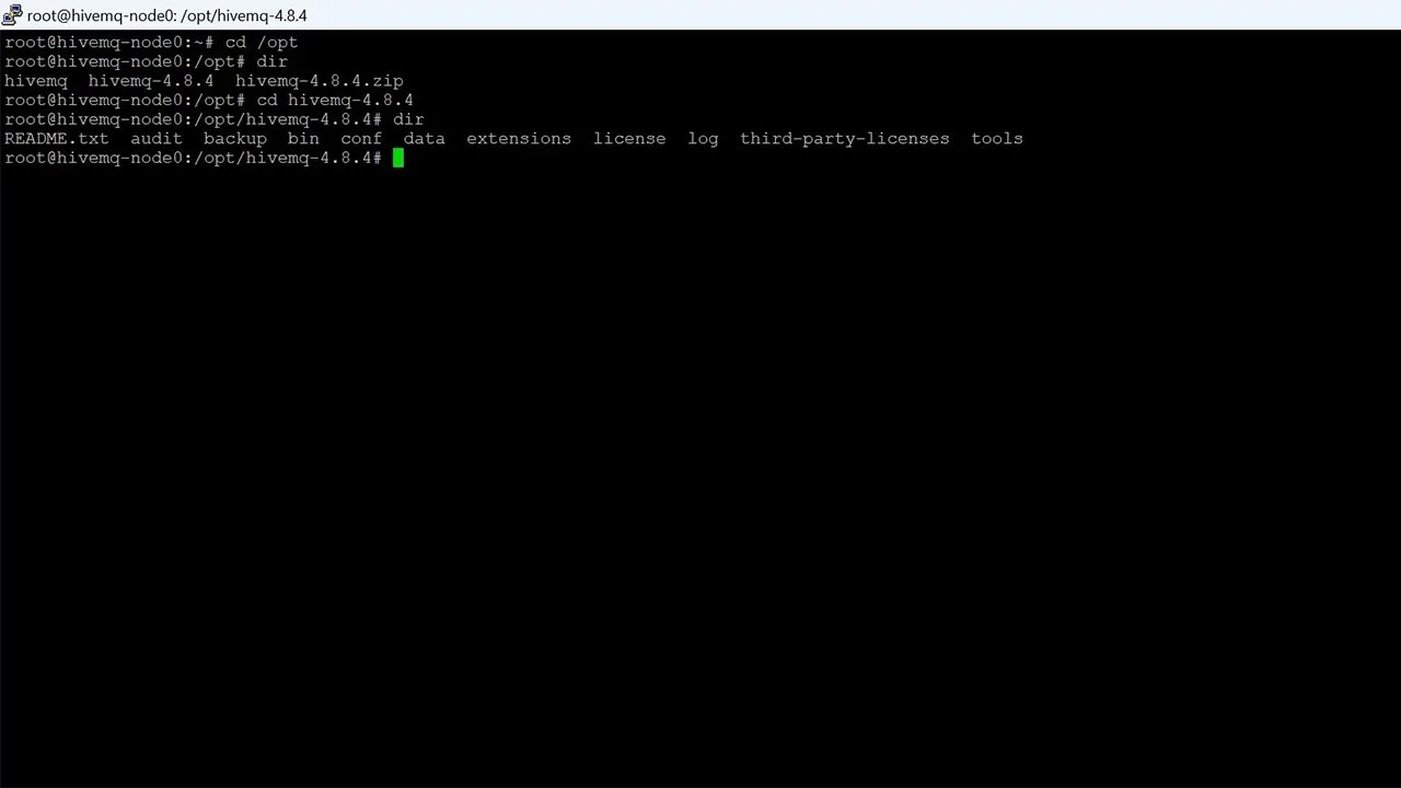 This is the screen that shows navigation to HiveMQ broker directory