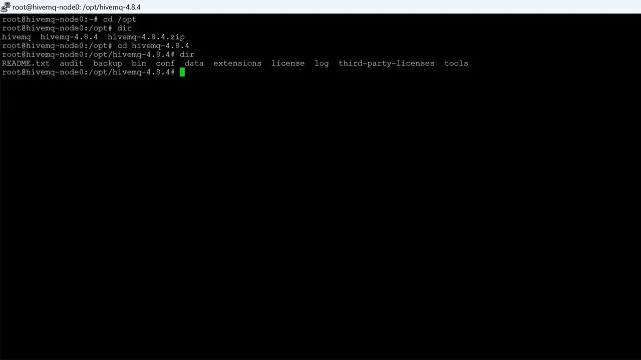 This is the screen that shows navigation to HiveMQ broker directory