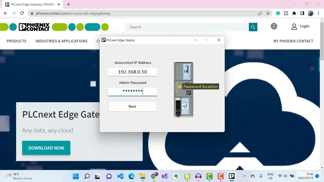 enter the IP address of the controller into the Axiocontrol IP address field