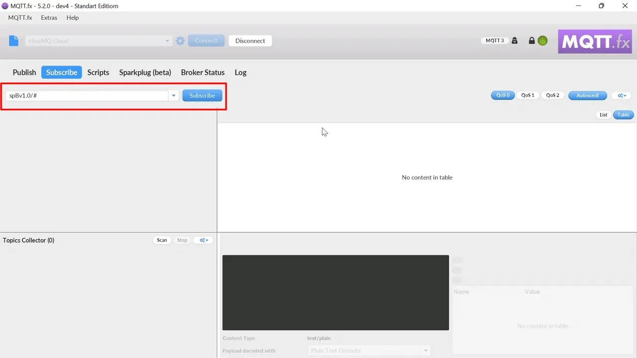 Subscribing to receive all Sparkplug messages that are being pushed to my MQTT broker