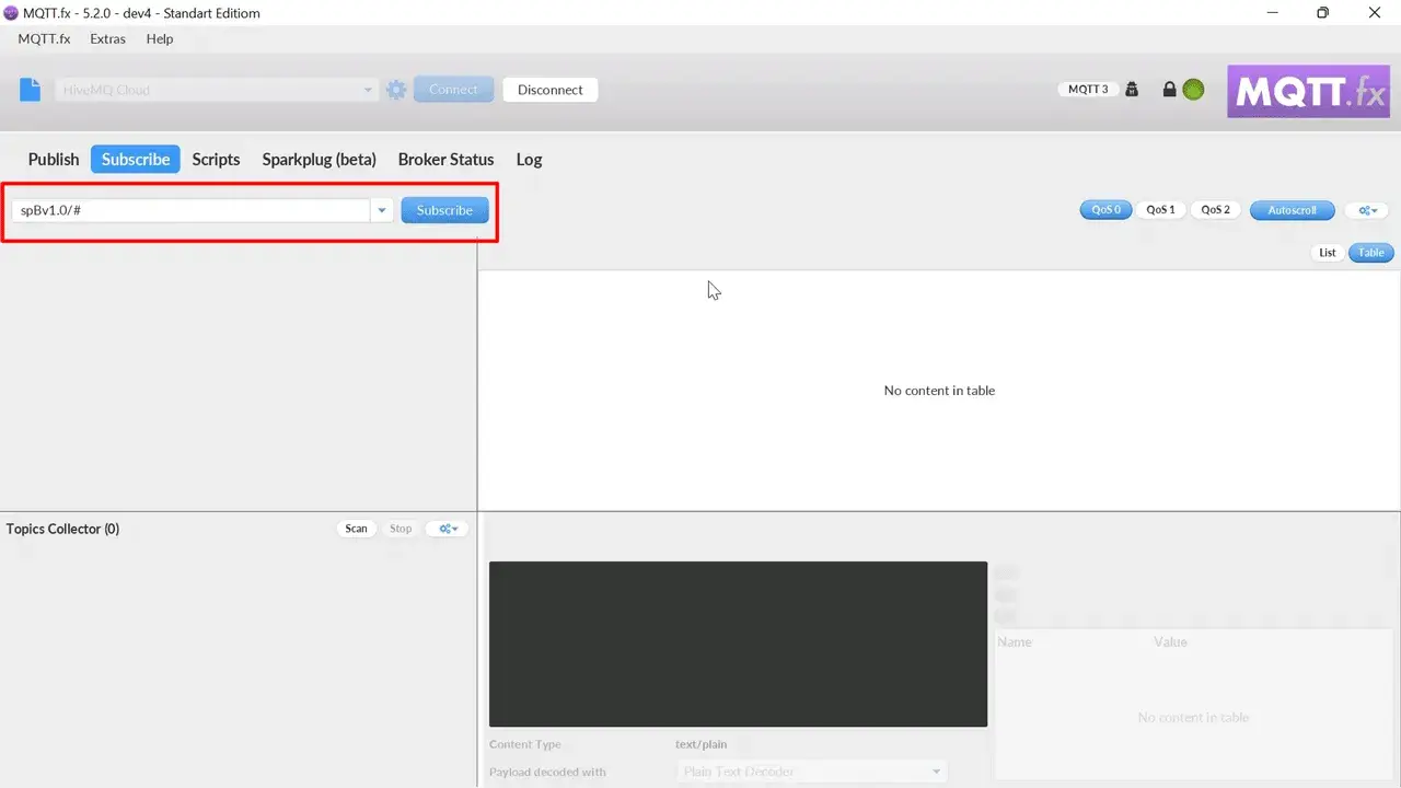 Subscribing to receive all Sparkplug messages that are being pushed to my MQTT broker
