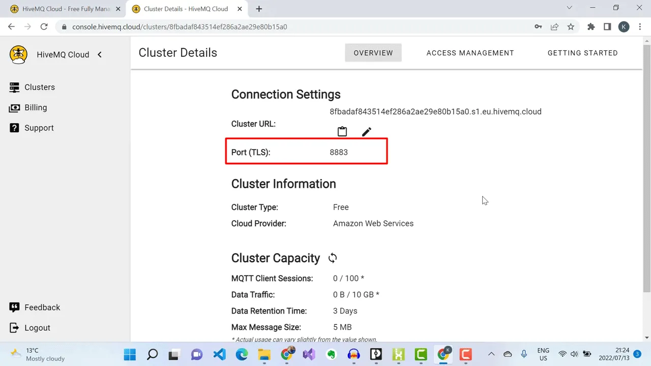 Copy the MQTT broker hostname or URL address