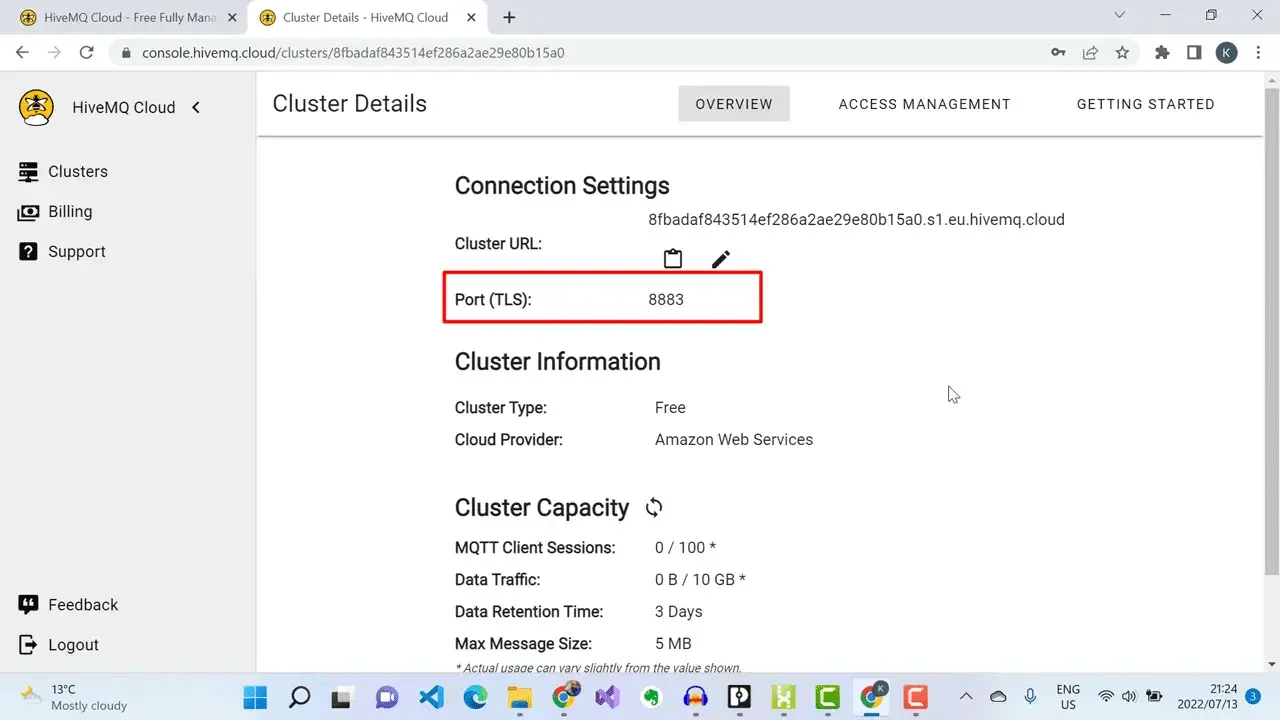 Copy the MQTT broker hostname or URL address