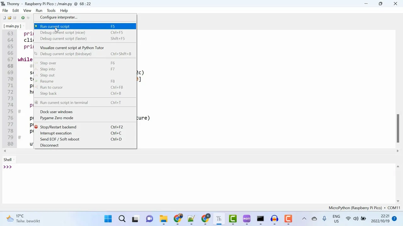 Deploying and running the code for reading sensor data