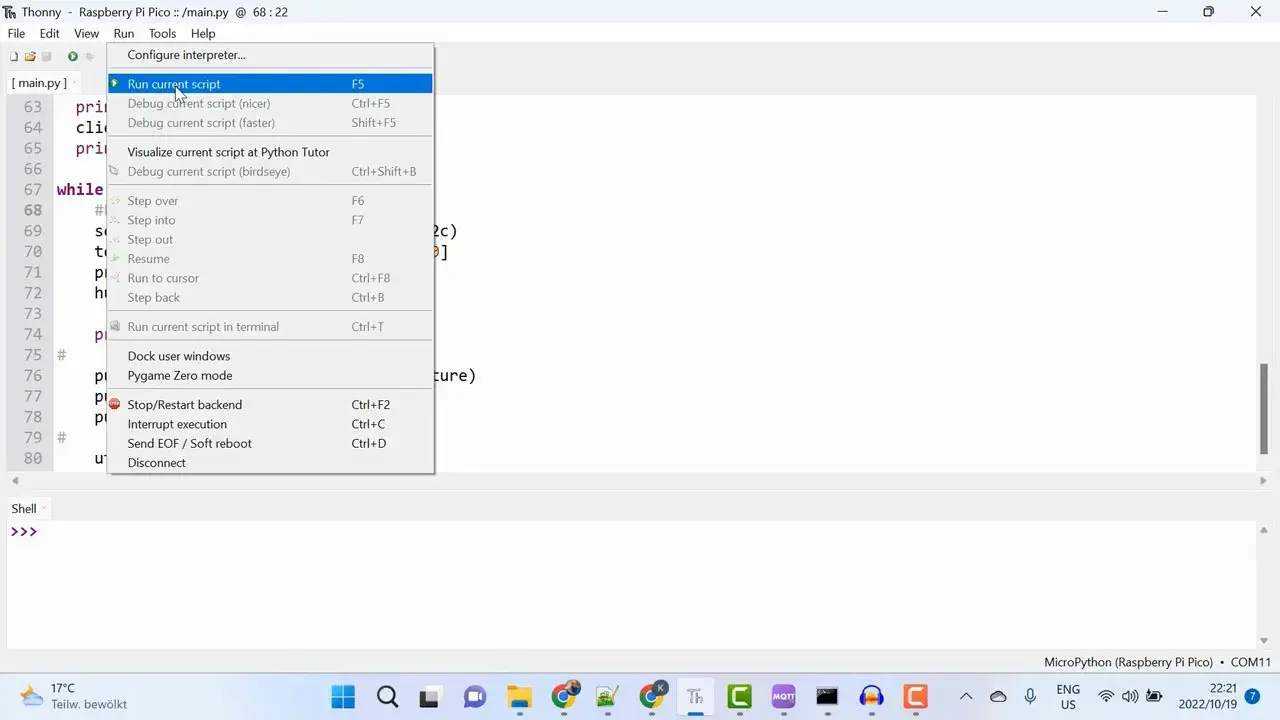 Deploying and running the code for reading sensor data