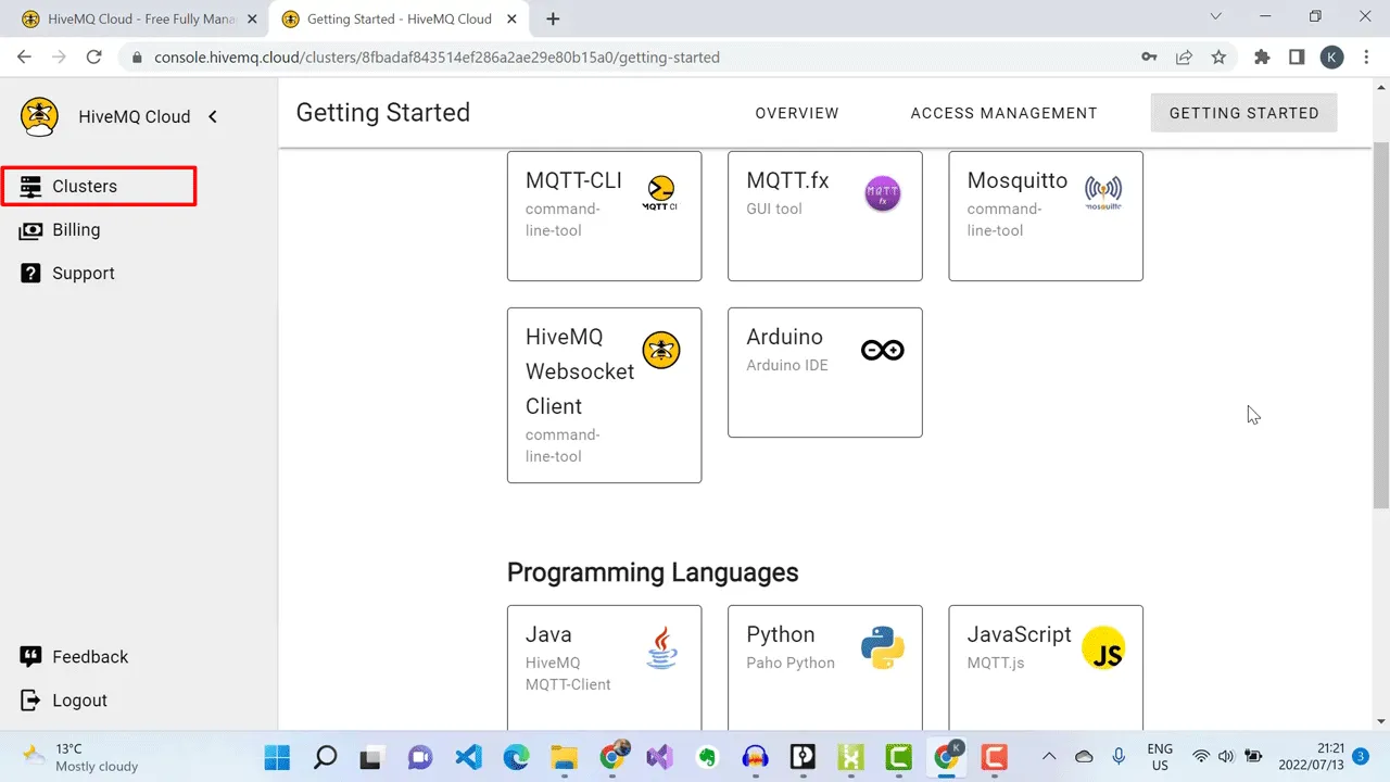 Successfully created a free HiveMQ Cloud account