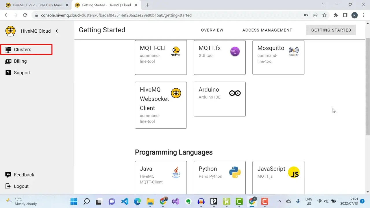 Successfully created a free HiveMQ Cloud account