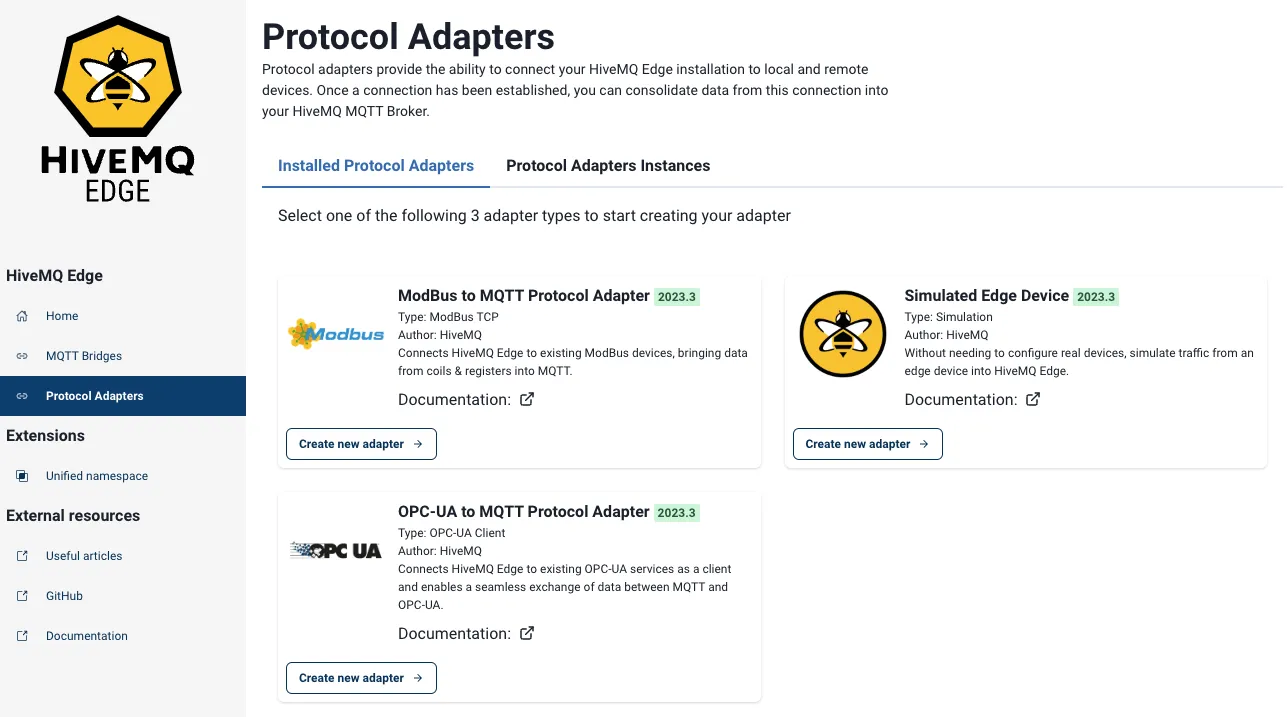 The HiveMQ Edge Protocol Adapters Set-up