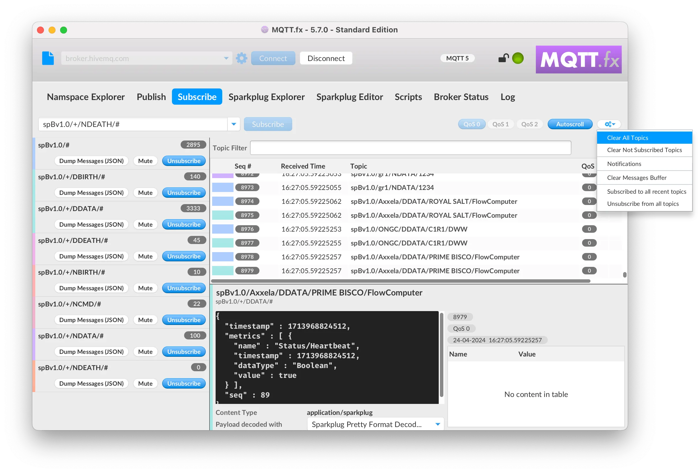 Topic subscription bar in MQTT.fx