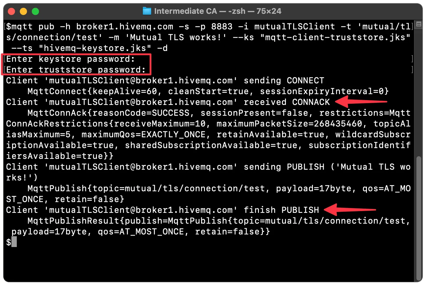 correct usage of Certificates, KeyStore and TrustStore with the HiveMQ MQTT CLI