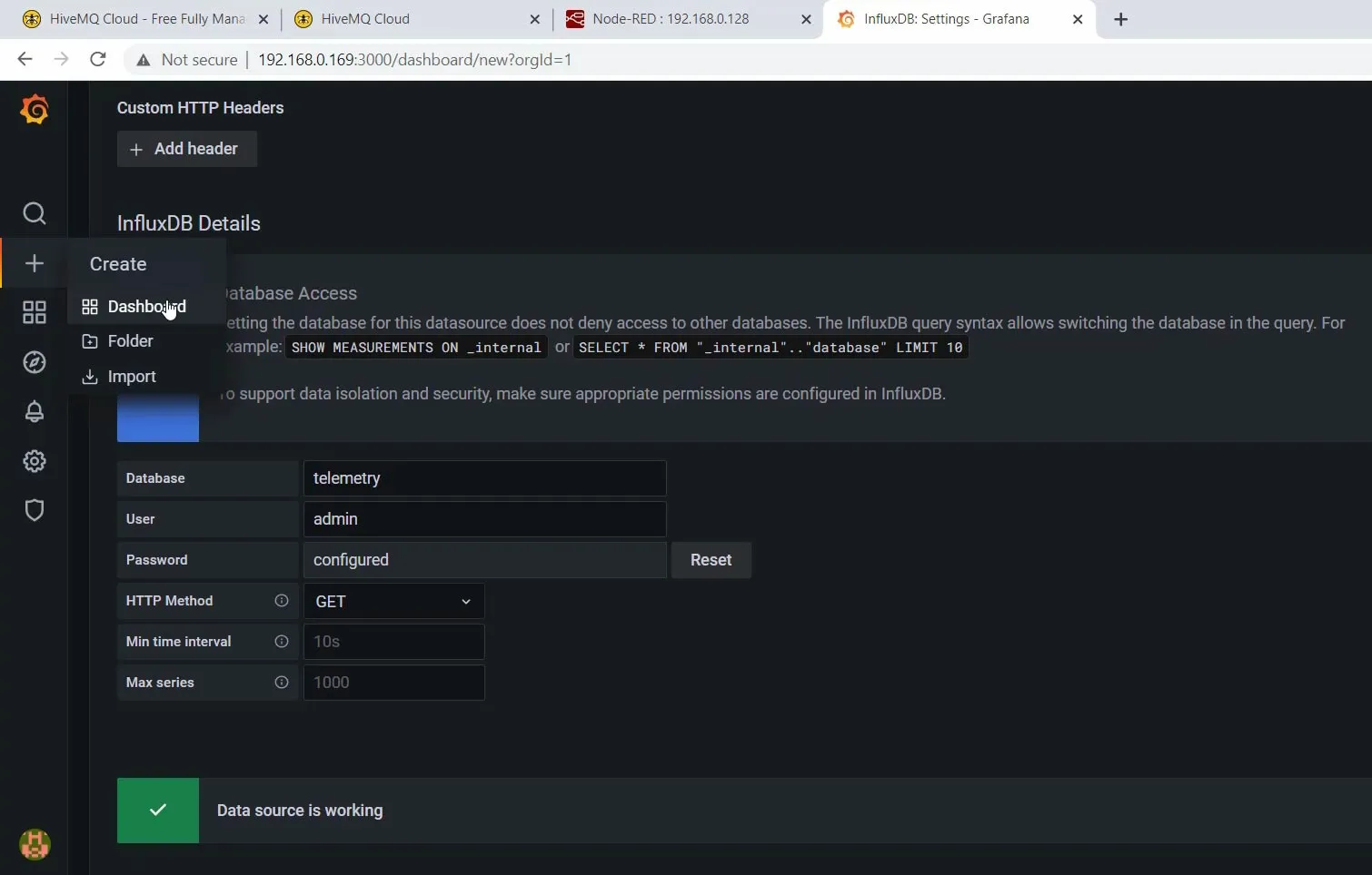 Create a new dashboard on Grafana