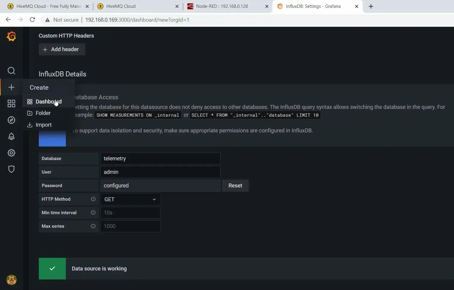 Create a new dashboard on Grafana