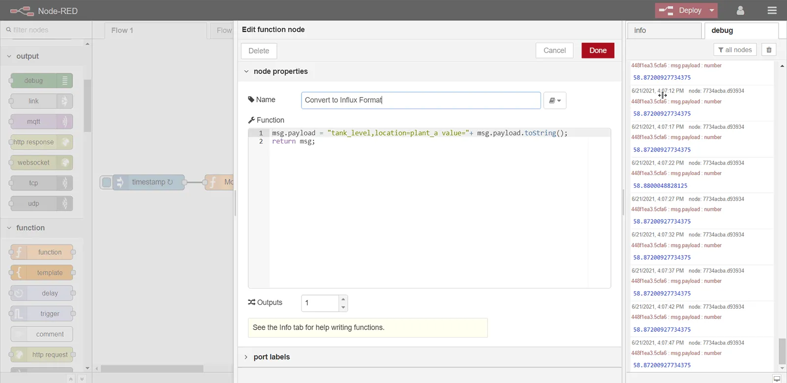 Copy and paste the code for converting payload to Influx textual format