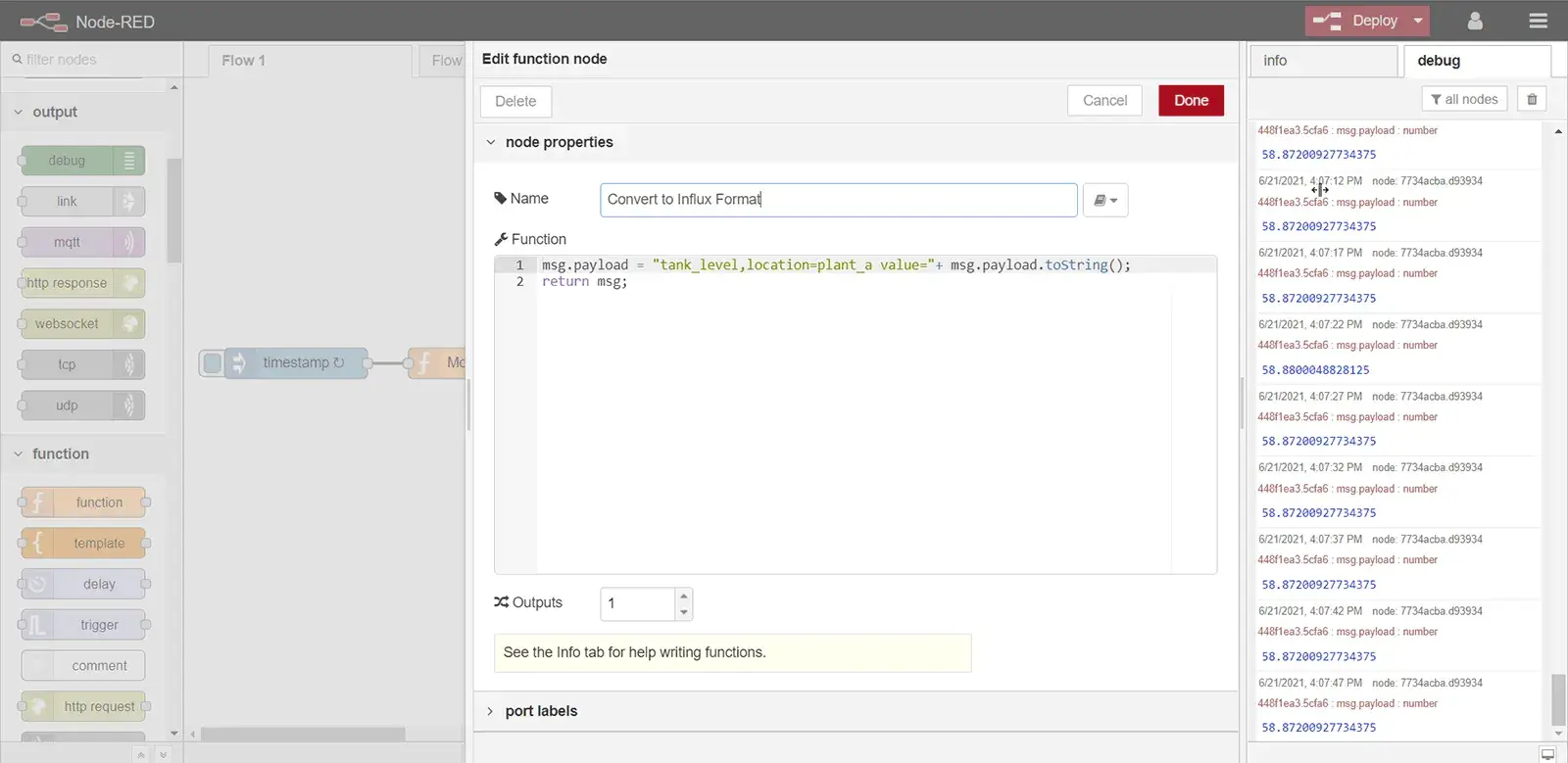 Copy and paste the code for converting payload to Influx textual format