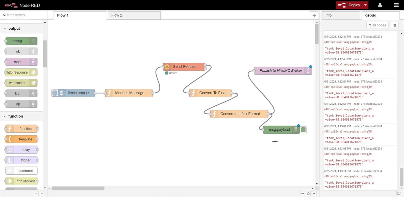 connect the output of the function block to the input of my mqtt publish node