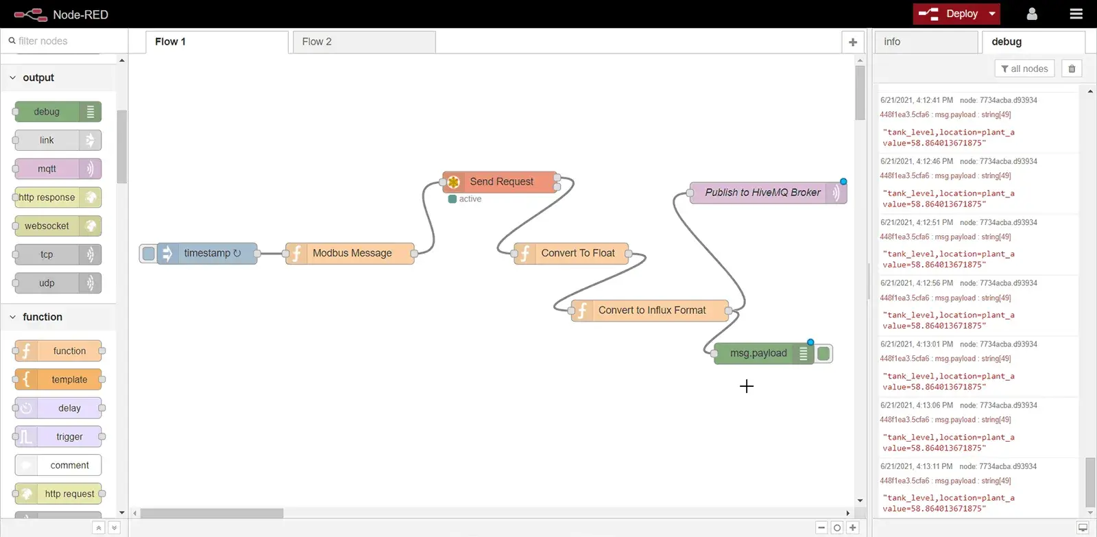 connect the output of the function block to the input of my mqtt publish node