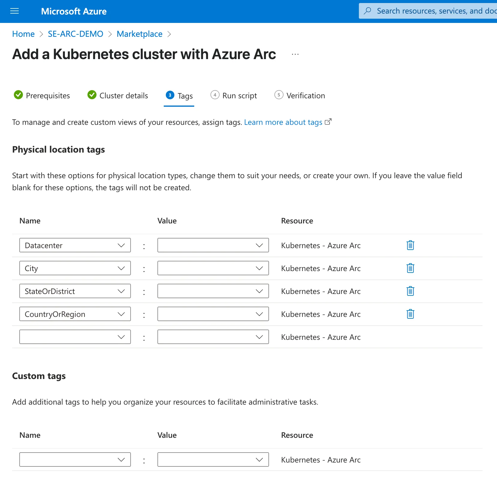 Setting the value of predefined Tags for your Kubernetes cluster on Azure Arc