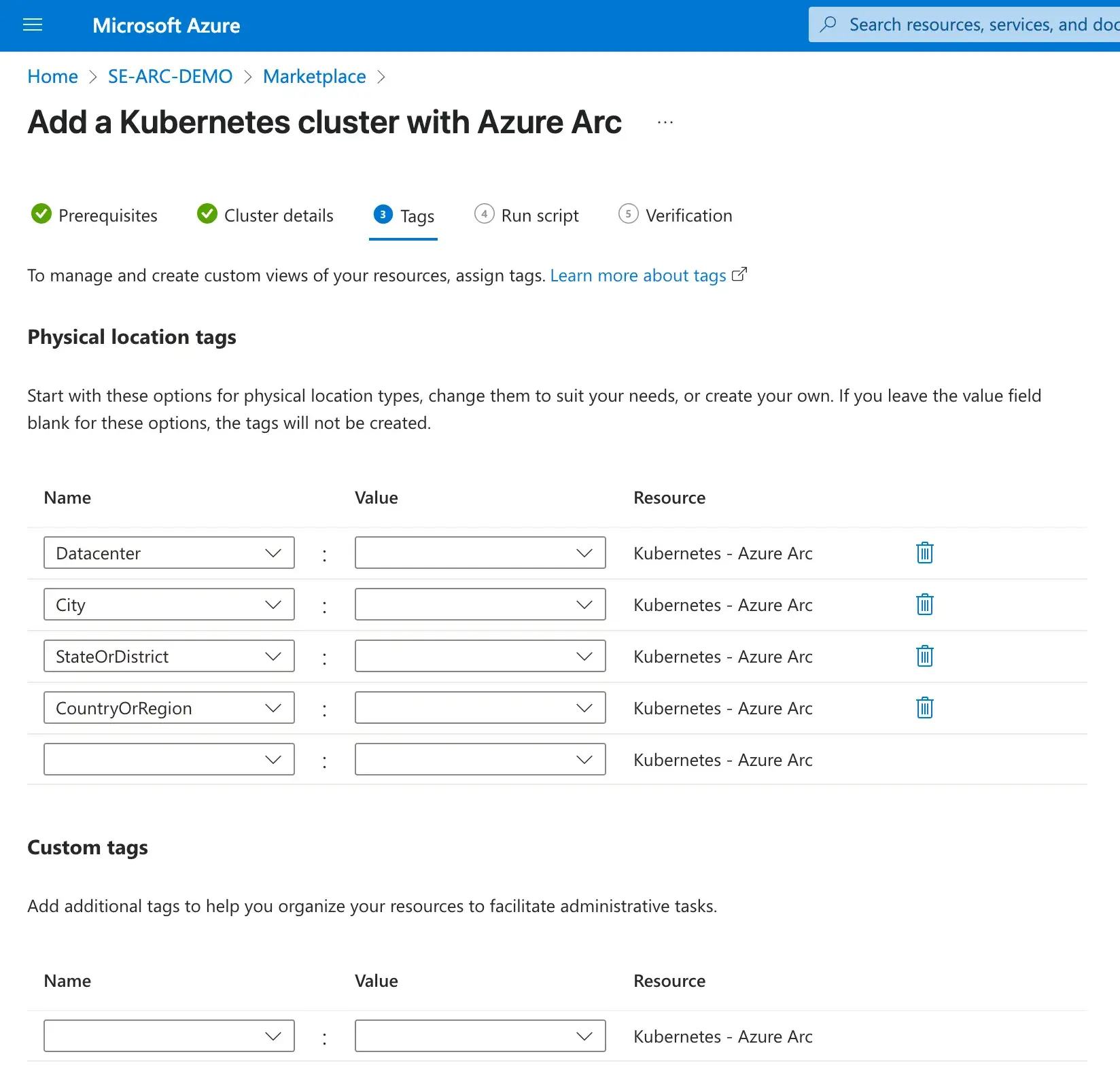 Setting the value of predefined Tags for your Kubernetes cluster on Azure Arc