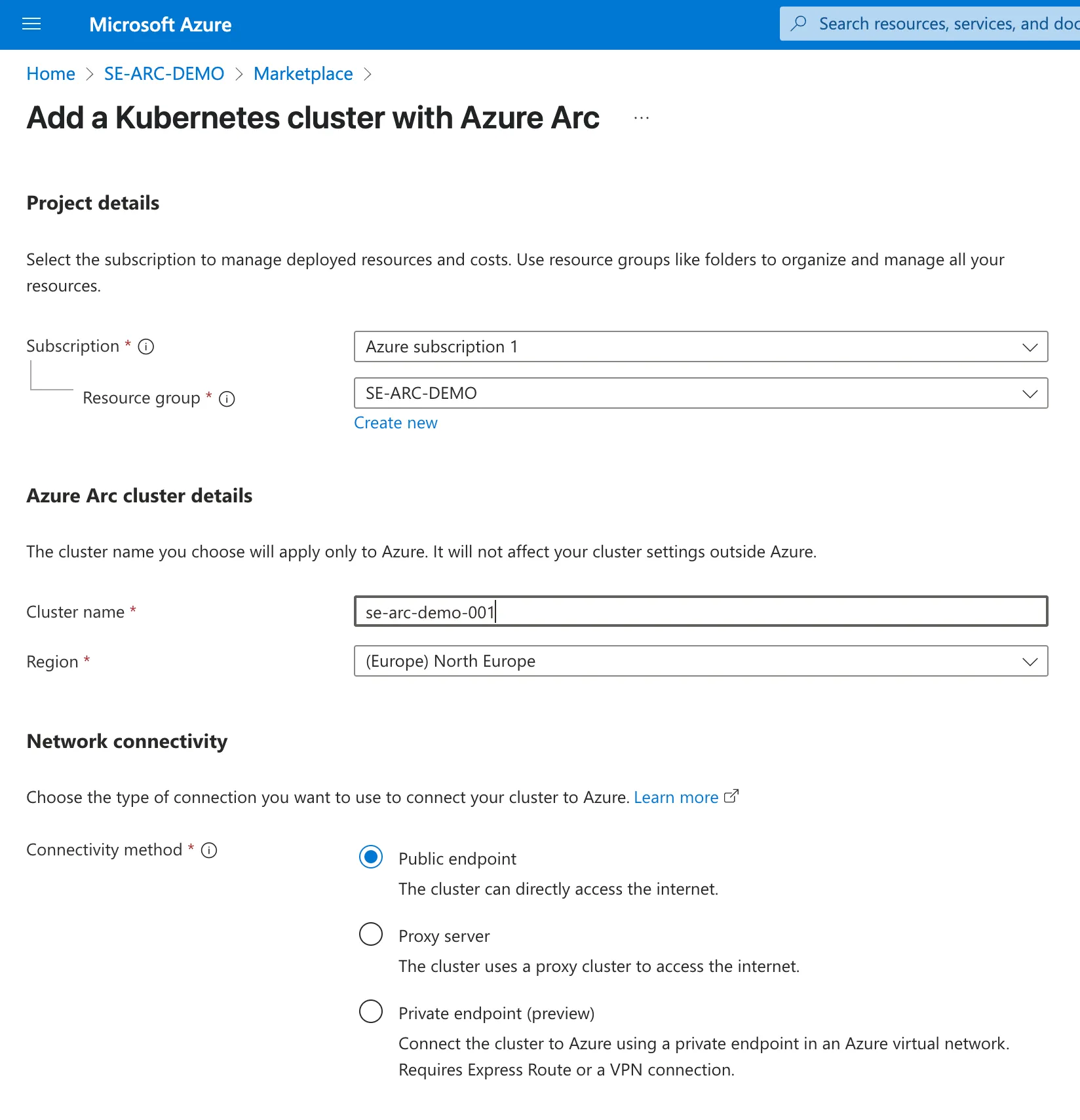 Defining a Kubenetes Cluster with Azure Arc