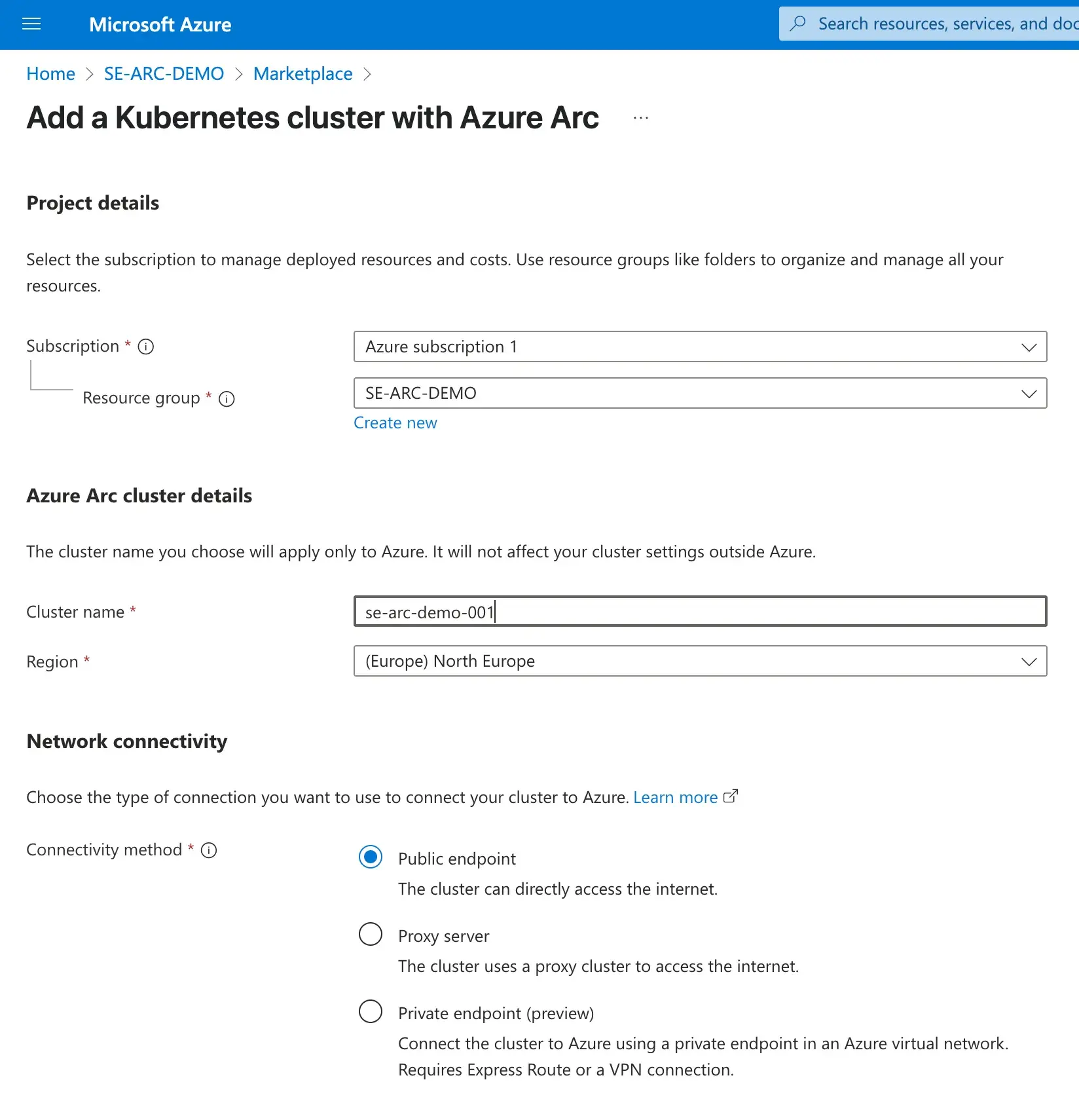 Defining a Kubenetes Cluster with Azure Arc