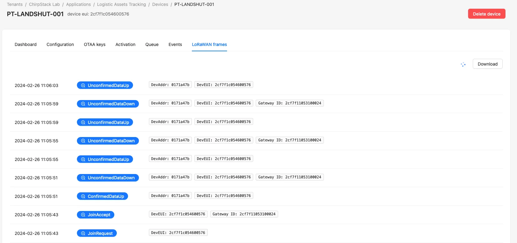 SenseCAP tracker sending its JoinRequest frame