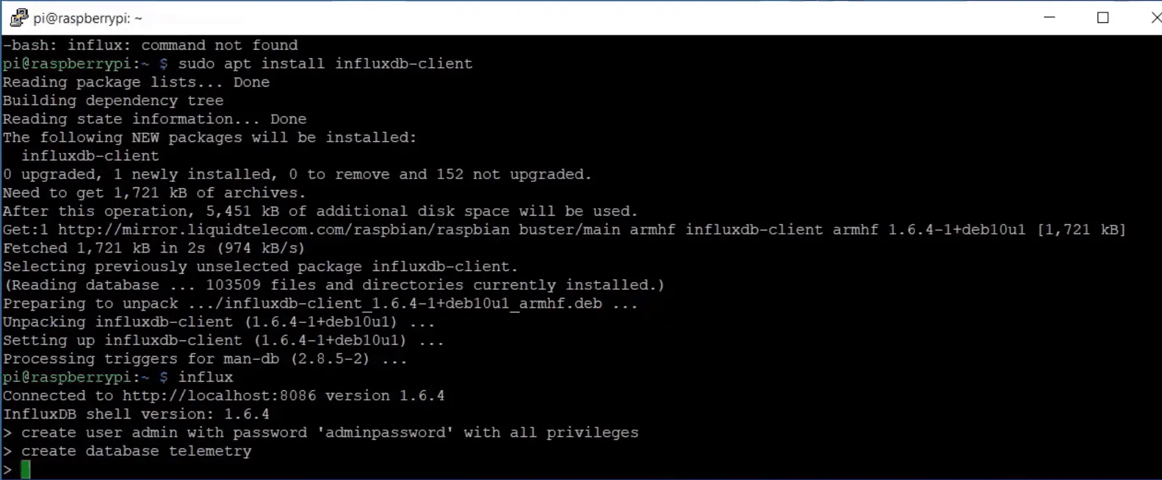 Create your database for holding the telemetry data