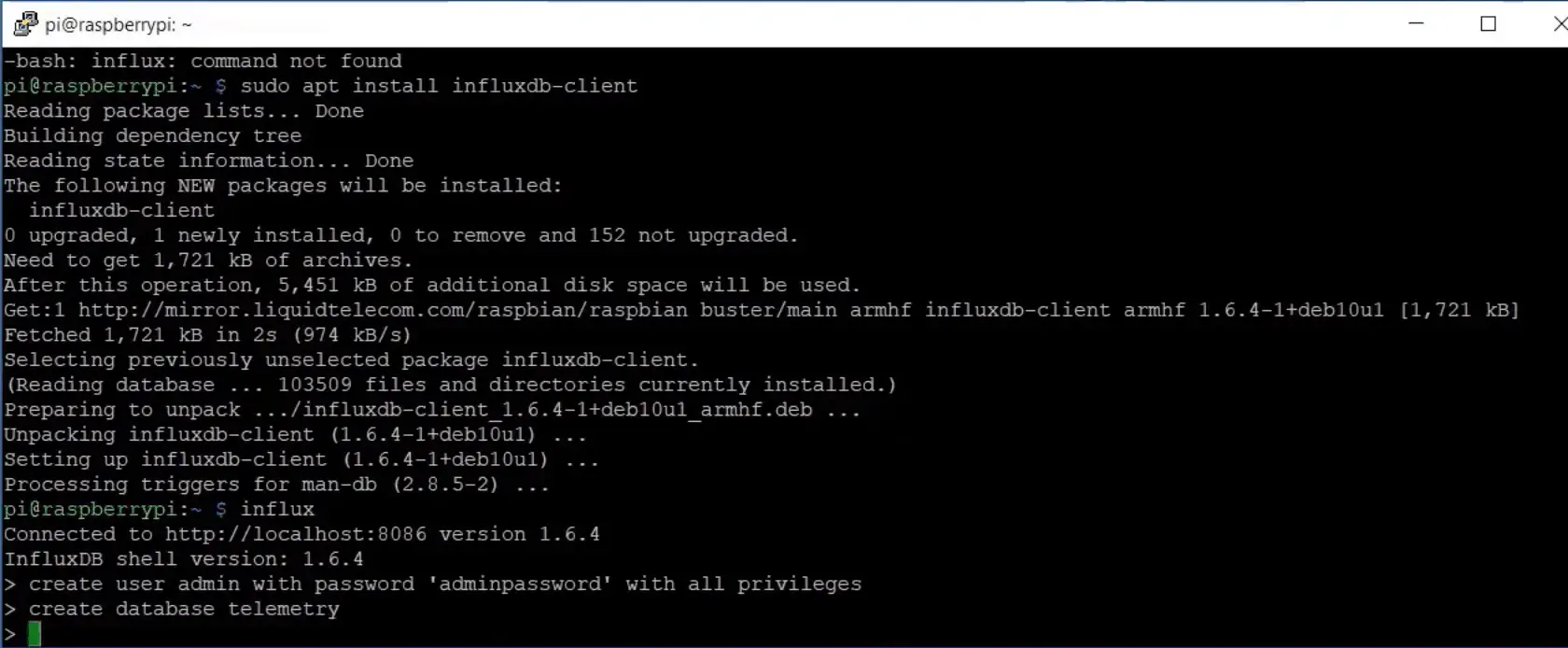 Create your database for holding the telemetry data