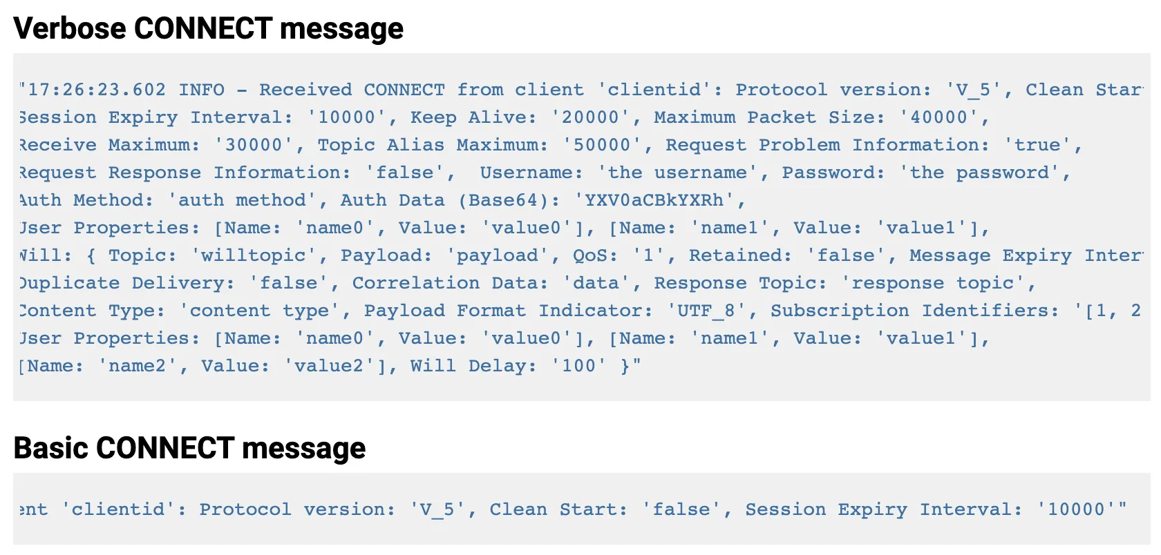 Verbose CONNECT message