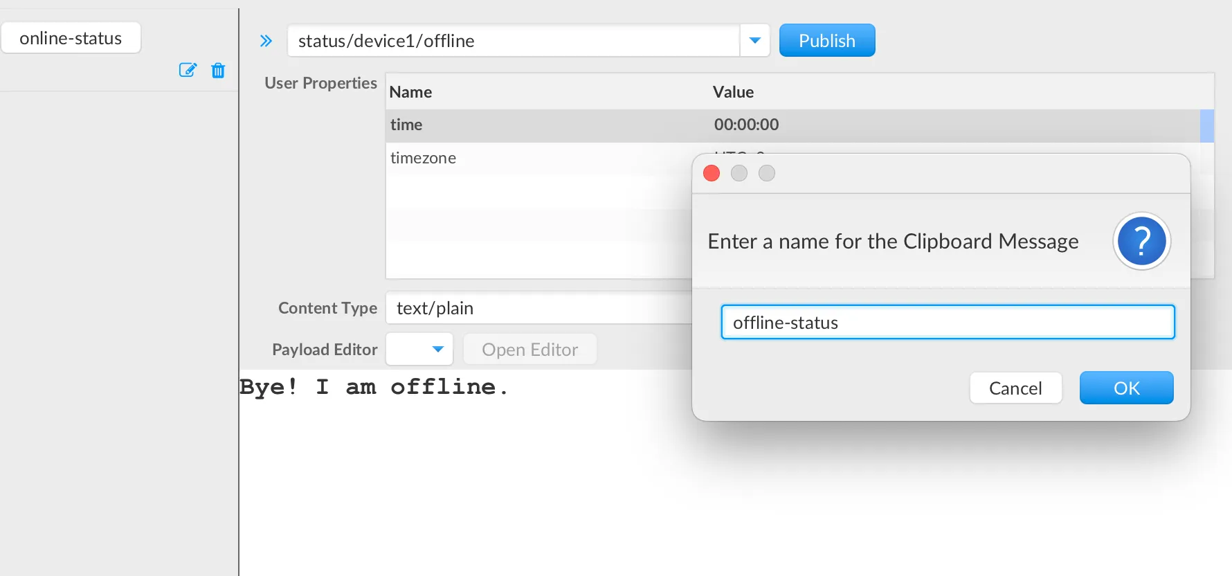 MQTT.fx Offline Status