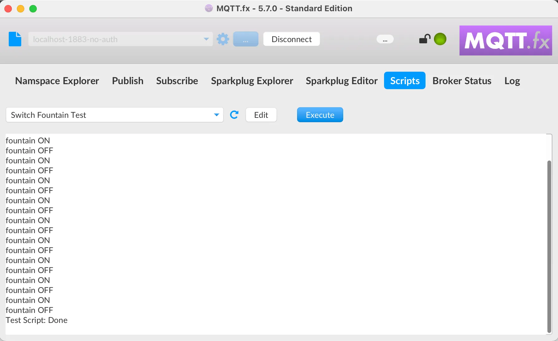 Logs of MQTT.fx Test Script