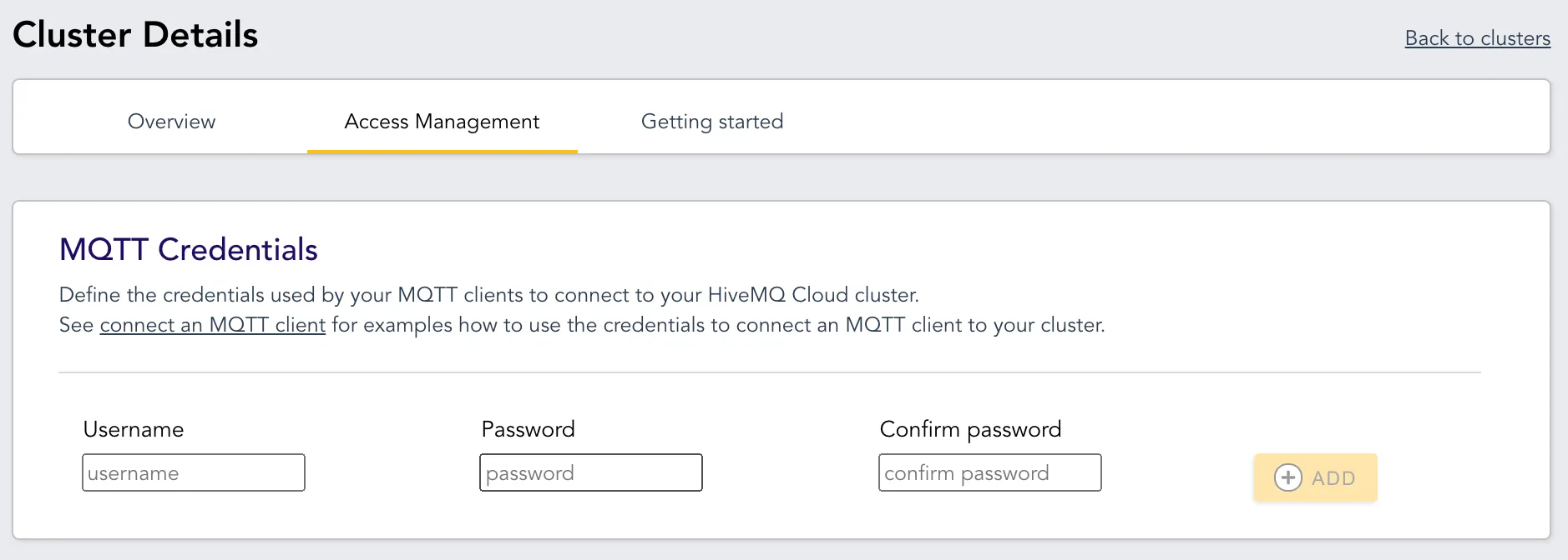 Access Management tab of your Cluster Detail view