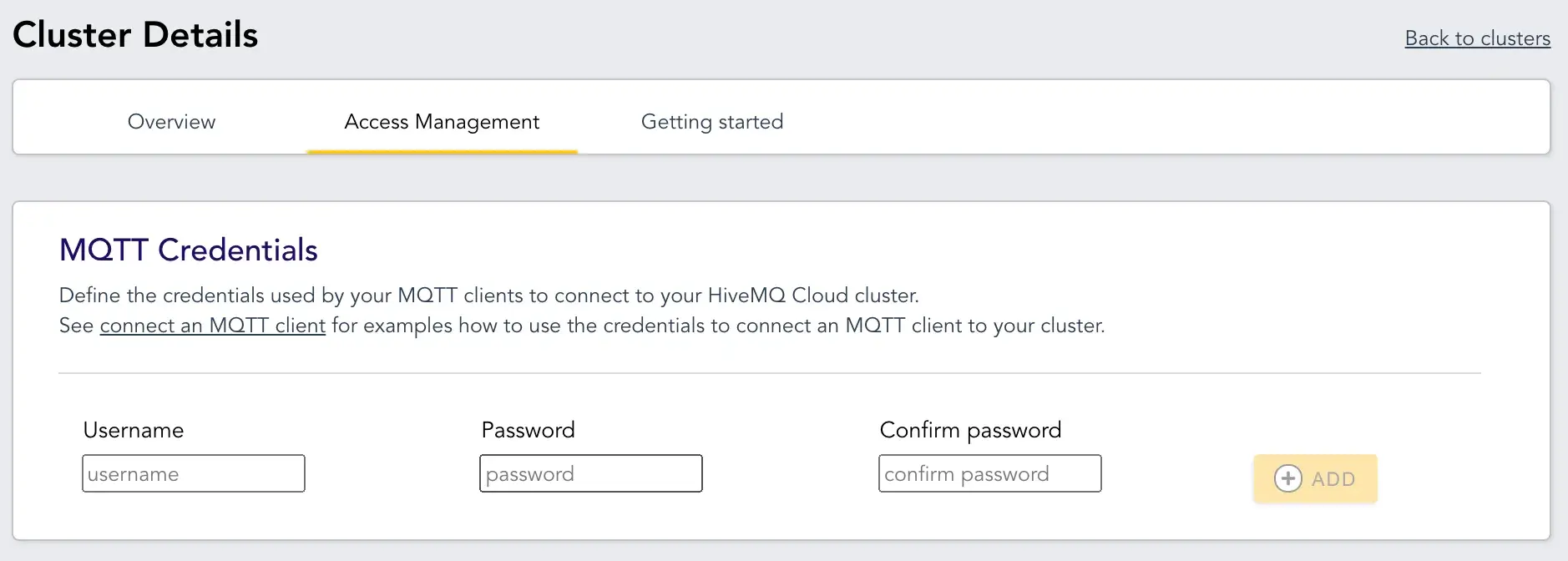 Access Management tab of your Cluster Detail view